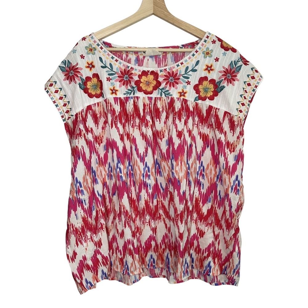 Savanna Jane Women's Plus 3X Babydoll Blouse Floral Embroidered Colorful Top
